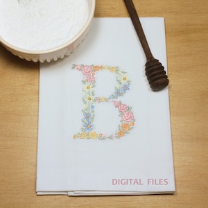 Machine embroidery LETTER B Uppercase 10cm / 4" tall dainty floral font Heirloom  Monogram  Broderie machine-Stickdatei-Ricamo macchina