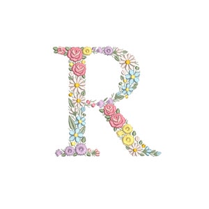 Diseño de bordado a máquina letra R 15 cm de alto Bordado digital monograma floral Letras de flores matriz de bordado