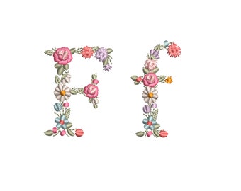 Machine embroidery design floral letter F upper and lowercase Dainty flower font heiloom monogram Stickdatei Ricamo a macchina Broderie