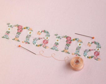 Machine embroidery design MAMA 16CM/6.40" floral letters Dainty flower Heirloom Stickdatei 7X4" Brother repositional hoop