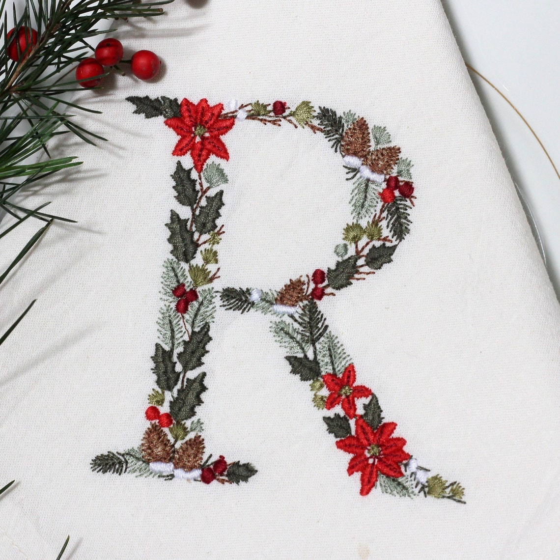 Machine Embroidery Christmas Letter R 4x4 Hoop Xmas Festive Monogram ...
