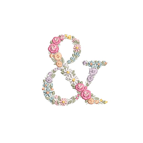 Machine embroidery Ampersand & sign 10cm / 4"  dainty floral font Heirloom  Monogram Broderie machine Et-Zeichen Stickdatei Ricamo macchina