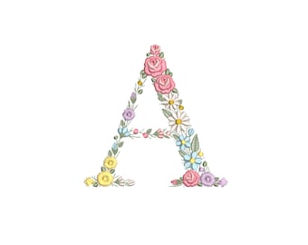 Machine embroidery LETTER A Uppercase 15cm/6"tall dainty floral font 8x8 hoop Heirloom Monogram Broderie machine Stickdatei Ricamo macchina