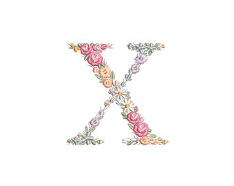 Machine embroidery  LETTER X Uppercase 10cm / 4" tall dainty floral font Heirloom  Monogram  Broderie machine-Stickdatei-Ricamo macchina