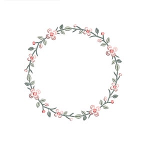 Wzór haftu maszynowego, delikatny wieniec boho, nowoczesna rama z monogramem w kształcie koła z kwiatami heirloom, obręcz 8x8 Kranz Stickdatei Broderie couronne fleur