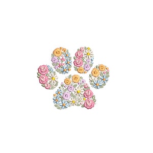 Floral paw print machine embroidery design 4x4 hoop  Pet embroidery  Pfotenabdrücke Stickdatei Broderie Ricamo di fiori