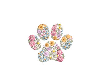 Floral paw print machine embroidery design 4x4 hoop  Pet embroidery  Pfotenabdrücke Stickdatei Broderie Ricamo di fiori