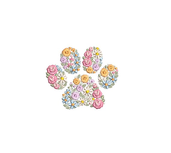 Floral Paw Print Machine Embroidery Design 4x4 Hoop Pet Etsy UK