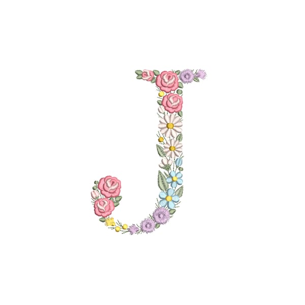 Machine embroidery LETTER J Uppercase 15cm/6"tall dainty floral font 8x8 hoop Heirloom Monogram Broderie machine Stickdatei Ricamo macchina