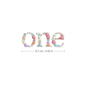 Diseño de bordado a máquina ONE. Primer cumpleaños bordado digital. Matriz de bordado floral. Descarga inmediata.