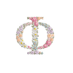 Diseño de bordado a máquina letra Φ Phi  10 cm de alto  monograma floral Letra Griega flores matriz de bordado