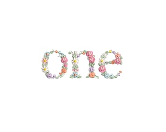 Machine embroidery design 4x4 hoop First Birthday  One year old embroidery design One year floral letter Dainty flower font embroidery file