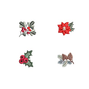 Mini Christmas Botanical Embroidery Designs 1"  Yule New Year Broderie Noël Weihnachten Stickdatei Ricamo Natale Poinsettia Pine cone Holly