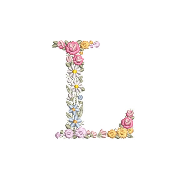 Machine embroidery LETTER L Uppercase 97mm / 3.85" tall dainty floral font Heirloom  Monogram  Broderie machine-Stickdatei-Ricamo macchina