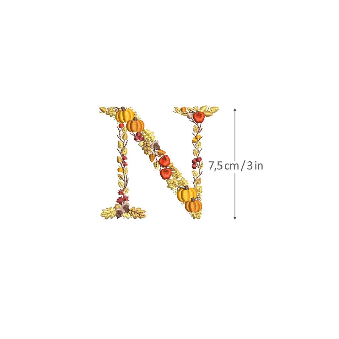 Machine Embroidery LETTER N Uppercase 3/7,5 Cm Thanksgiving Font Autumn