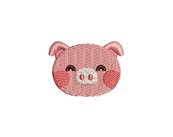 May include: Pink pig face with a small, white snout and closed eyes. The pig has pink cheeks.