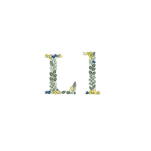 Desenho de bordado à máquina Letra pequena L de folhas Monograma botânico delicado Buchstaben Stickdatei Ricamo lettera foglie Broderie feuilles