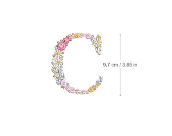 Machine embroidery  LETTER C Uppercase 9,7cm /3.85&quot; tall dainty floral font Heirloom  Monogram  Broderie machine-Stickdatei-Ricamo macchina