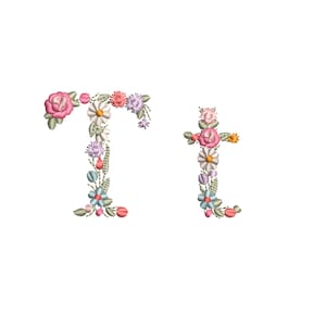 Desenho de bordado à máquina pequena letra floral T 43 mm/1,70" de altura Dainty flower fonte heiloom monograma Buchstaben Stickdatei Ricamo a macchina