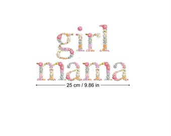 Machine borduurwerk ontwerpen MEISJE MAMA bloemen letters 10" grote hoepel sierlijke moeder t-shirt Stickdatei Broderie machine Ricamo macchina