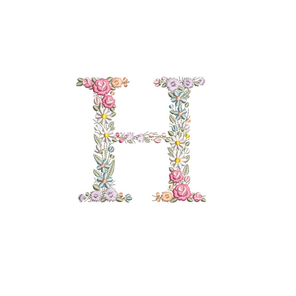 Machine embroidery  LETTER H Uppercase 9,6cm / 3.80" tall dainty floral font Heirloom  Monogram  Broderie machine-Stickdatei-Ricamo macchina