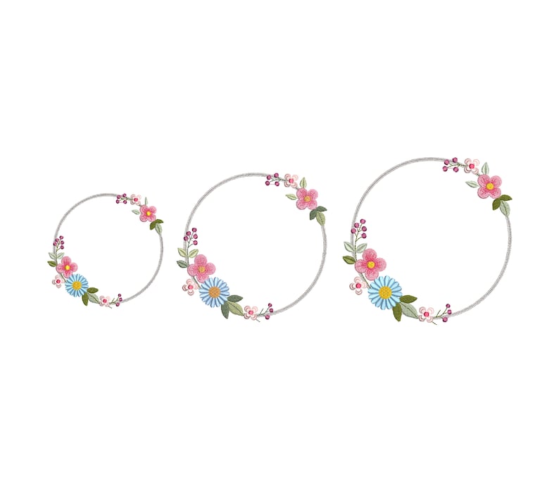 Machine embroidery design LARGE HOOP Dainty Boho wreath Heirloom flower circle Monogram frame hoop Kranz Stickdatei Broderie couronne fleur