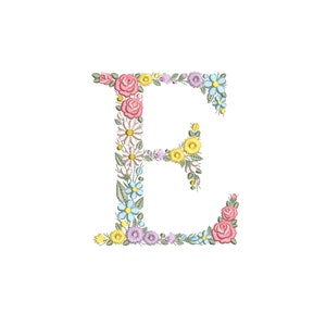 Machine embroidery LETTER E Uppercase 15cm/6&quot;tall dainty floral font 8x8 hoop Heirloom Monogram Broderie machine Stickdatei Ricamo macchina