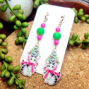 Colorful Holiday Cat Earrings