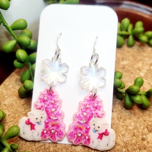 Pink Christmas Cat Earrings