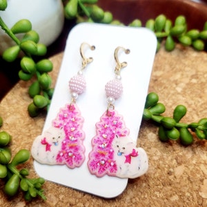 Pink Christmas Tree Earrings