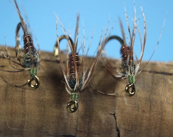 Pheasant Tail Soft Hackle flies, (3 pack) soft hackle flies, barbed or barbless hooks, Trout flies, wet flies, emerger flies