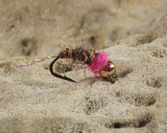 Pink Squirrel flies, tungsten flies, (3 pack) fly fishing flies, barbed or barbless hooks, wet flies, Trout flies, nymph fly pattern