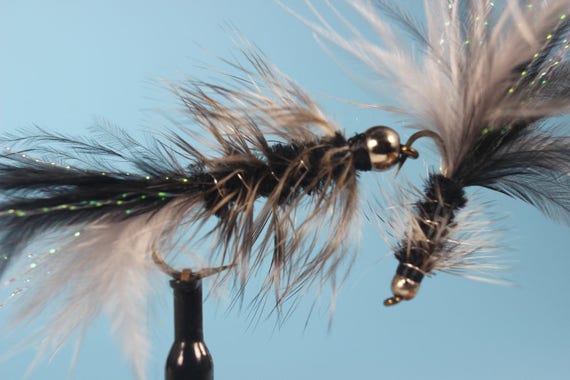 Bead Head Krystal Flash Black wooly buggers set of 12 multiple flash
