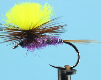 Purple Parachute, barbless flies, 3 pack flies, mayflies, parachute dry flies