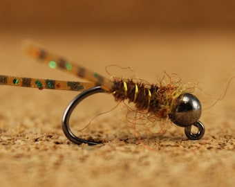 Euro Golden Stone, Euro nymph, 3 pack barbless flies, jig style flies