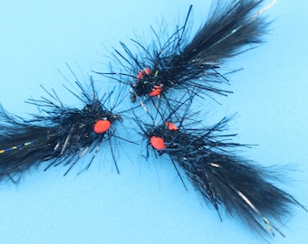 Red-Eyed Leech, 3 pack streamer flies, Bass flies, Trout flies, barbless flies