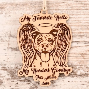 My Favorite Hello - Pitbull Christmas Ornament or Mirror Hanger (Pet-PitBull-002)