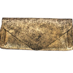 Soft Leather Metallic 'Cracked' Gold Clutch/Wallet/Purse with multiple cards, notes and coin compartments