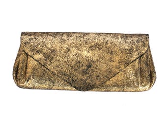 Soft Leather Metallic 'Cracked' Gold Clutch/Wallet/Purse with multiple cards, notes and coin compartments