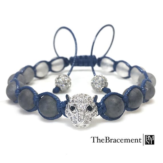 Handmade Agate Beaded Bracelet – Leopard Charm, Micro Pave CZ 