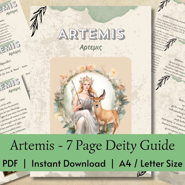 Artemis Worship Guide - Greek Goddess - Info pages for Hellenic Polytheism, grimoires, devotion journals - Instant printable PDF