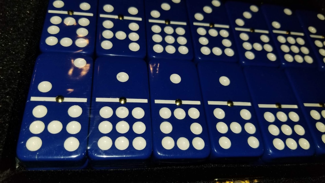 Blue Engraved Double 9 Nine Dominoes in Velvet Box with Etsy