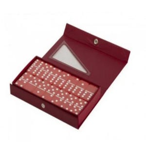 Red Double 6 Tournament Size Engraved Dominoes in Vinyl Case