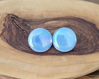 Vintage Blue Ceramic Earrings, Iridescent Blue Earrings, Ceramic Earrings, Vintage Ceramic Earrings, Iridescent Earrings, Vintage Earrings