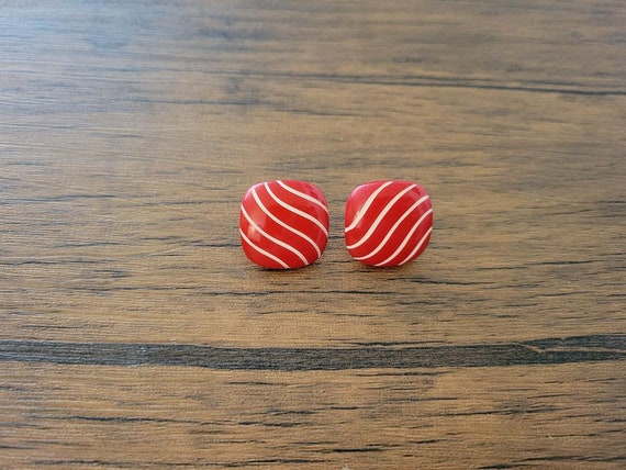 Vintage Red and White Striped Earrings, Vintage E… - image 8