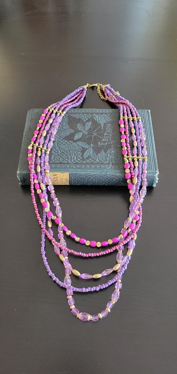 Vintage Multi Strand Beaded Necklace, Purple Neck… - image 10