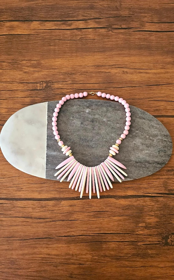 Vintage Pink and Ivory Lucite Necklace, Abstract N
