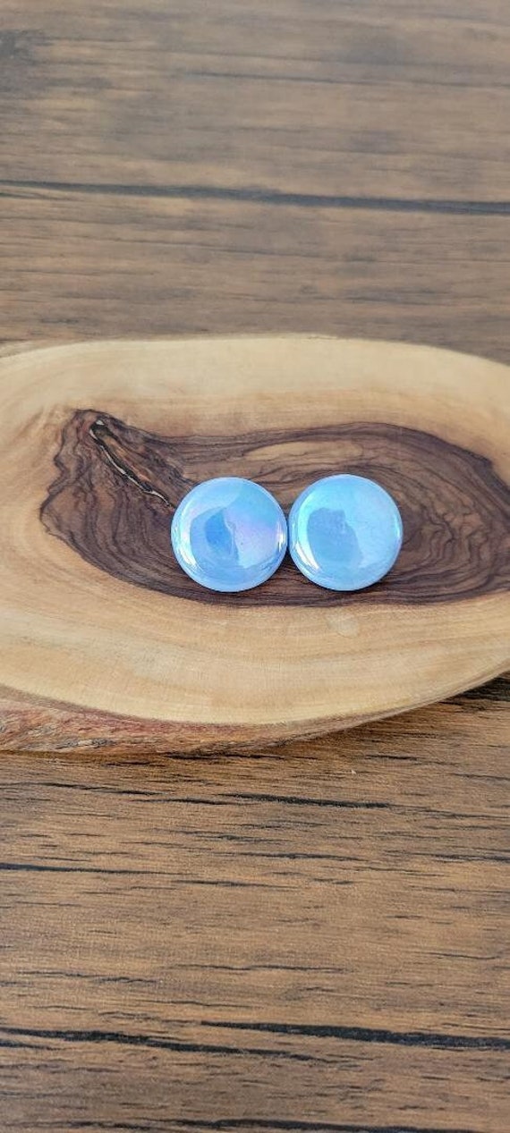 Vintage Blue Ceramic Earrings, Iridescent Blue Ear