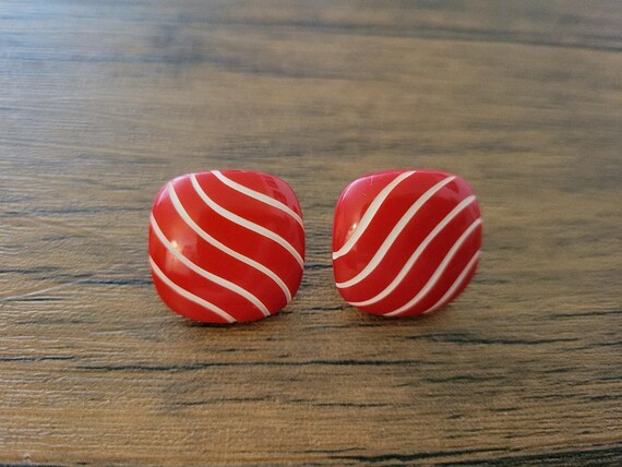 Vintage Red and White Striped Earrings, Vintage E… - image 4