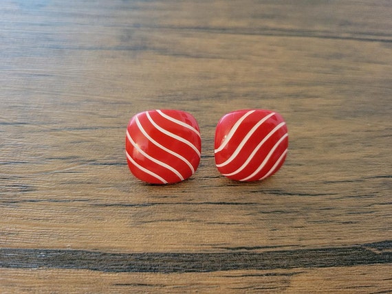 Vintage Red and White Striped Earrings, Vintage E… - image 1